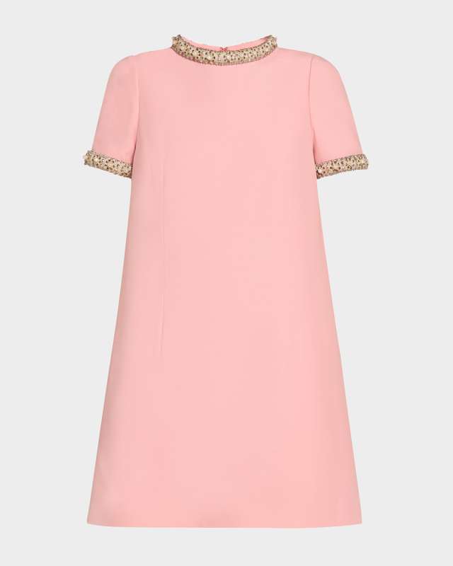 Crystal-Trimmed Short-Sleeve Shift Mini Dress